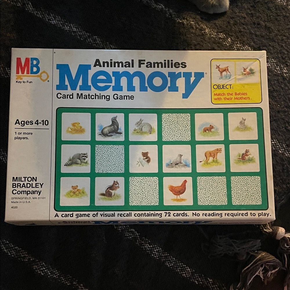 Vintage 1984 Animal Families Memory Game - Milton Bradley